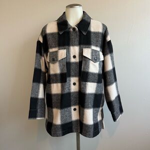 Banana Republic Black and White Plaid Preppy Grunge Shacket Jacket Size Petite M